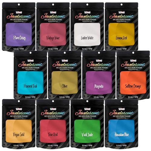 U.S. Art Supply Mica Pearl Pigment Powder Kit, 12 Deluxe 3.5oz (100g) | Jewelescent - Cosmetic Grade, Epoxy Resin Color Pigment, Mica Powder for Resin, Soap, Slime, Candle Dye, Art - style: 12 Color - Deluxe Set