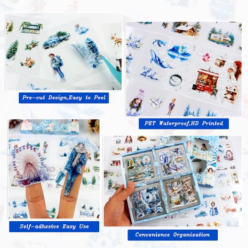 430Pcs Scrapbook Winter Landscape Stickers Set for Scrapbooking Supplies, Aesthetic Collage PET Stickers for Journaling, Junk Journal, Bujo, DIY Craft Art, Scrap Booking Supples Kit - color: Winter Sun Shines