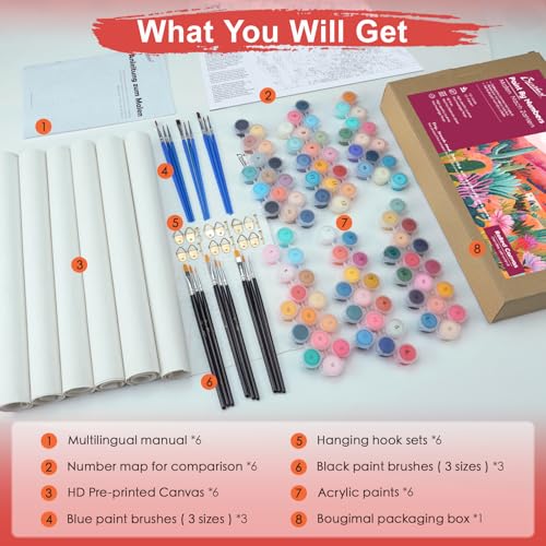 Bougimal 6 Pack Paint by Numbers Kit for Adults Beginners, 11" W x 14" L Daisy Vase DIY Acrylic Paint Set on Canvas Without Frame in Box, Adults Kids Paint by Numbers Kits for Home Wall Decor - color: Flower Vase, size: 11" W x 14"L