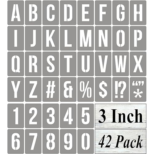 3 Inch Alphabet Letter Stencils for Painting - 42 Pack Letter and Number Stencil Templates with Signs for Painting on Wood, Reusable Numbers and Letters Stencils for Chalkboard Wood Signs & Wall Art - size: 3 Inch