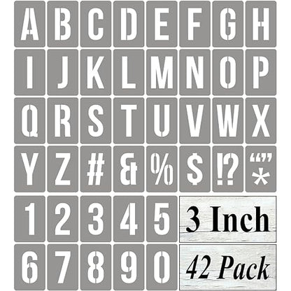 3 Inch Alphabet Letter Stencils for Painting - 42 Pack Letter and Number Stencil Templates with Signs for Painting on Wood, Reusable Numbers and Letters Stencils for Chalkboard Wood Signs & Wall Art - size: 3 Inch