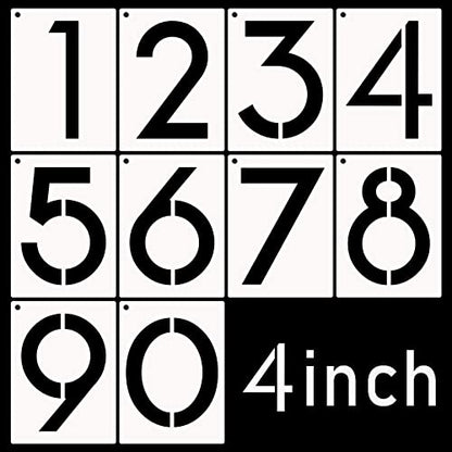 DXCYZ 4 Inch Large Number Stencils Kit 0-9 Address Number Stencil, 10PCS Reusable Plastic Painting Number Templates for Mailbox Signs, Door - size: 4 Inch