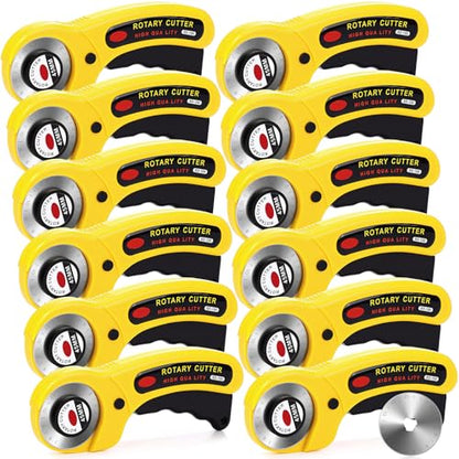 Lothee 12 Set 45mm Rotary Cutter for Fabric, Ergonomic Handle Rolling Cutter with Safety Lock for Fabric, Sewing, Quilting, Cloth, Paper, Leather, Arts Crafts Dressmaking (Yellow) - color: Yellow