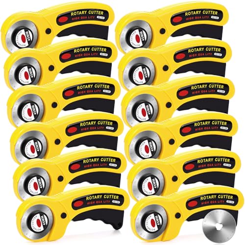 Lothee 12 Set 45mm Rotary Cutter for Fabric, Ergonomic Handle Rolling Cutter with Safety Lock for Fabric, Sewing, Quilting, Cloth, Paper, Leather, Arts Crafts Dressmaking (Yellow) - color: Yellow