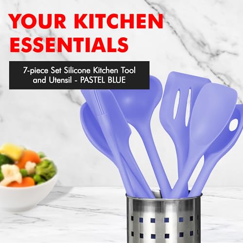 Chef Craft - Premium Silicone Kitchen Tools and Utensils Set, Non-Scratch, Withstands Temperatures up to 450°F, BPA-Free, 7 Piece Cooking Utensils Set, Pastel Blue - color: Pastel Blue, size: 7 Piece Set