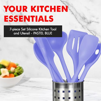 Chef Craft - Premium Silicone Kitchen Tools and Utensils Set, Non-Scratch, Withstands Temperatures up to 450°F, BPA-Free, 7 Piece Cooking Utensils Set, Pastel Blue - color: Pastel Blue, size: 7 Piece Set