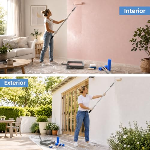 VOOMEY Paint Roller Kit with Adjustable Extension Pole(13.4-36 Inch) | Paint Tray, Brushes and Roller Covers for Interior Wall, Ceiling and Home Painting Projects - size: 9 Inch Kit with Extension Pole