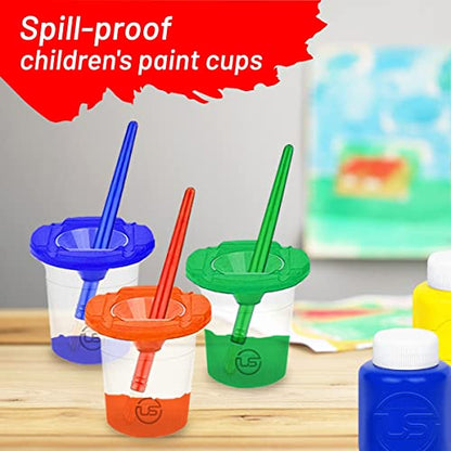 Kids Painting Set, Washable Paint for Kids & Paint Cups Toddler Gift Bundle | Includes 6 Tempera Paints (2 oz EA), 6 Paint Cups, 6 Brushes for Mess-Free & Spill-Proof Finger Paint Crafts, Non-Toxic Kit