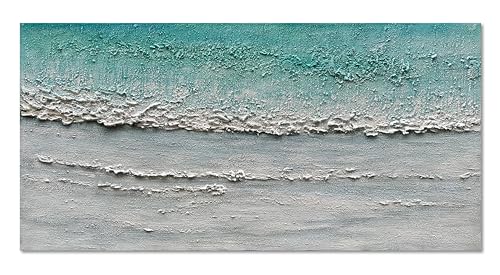Art Hand-Painted Blue and White Ocean Landscape Oil Painting Modern Abstract Canvas Art Home Wall Decoration 24x48 inches - color: Dn170