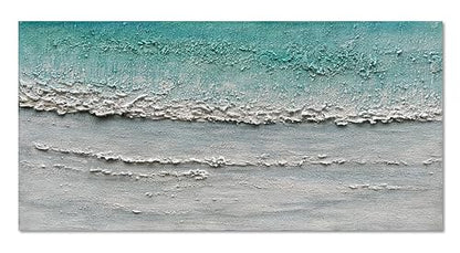 Art Hand-Painted Blue and White Ocean Landscape Oil Painting Modern Abstract Canvas Art Home Wall Decoration 24x48 inches - color: Dn170
