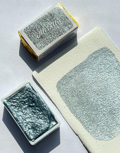 Metallic Handmade Watercolor Paint Full Pans Space Silver - Shimmer -Glitter-Metal Watercolors Choose Your Color - color: Space Silver (Full Pan)
