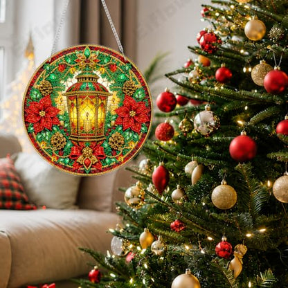Eiflow Acrylic Diamond Art Hanging Kit for Adults Christmas Lantern, DIY Diamonds Painting Door Hanger Board Kit, Special Crystal Diamond Art Painting Pendant Ornament - color: Lantern