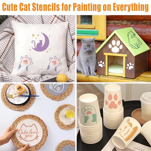 Cat Stencils for Painting, 64 Pcs 3 Inch for Cards Rocks Kids Crafts | Reusable & Easy to Clean, Pet Theme Patterns, Gift Tags, Journals, Scrapbooks, Beginner Friendly - color: Cat