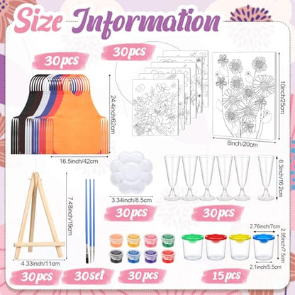 Sherr 285 Pcs 30 Sets Sip and Paint Kit for Adults,Floral | Pre Drawn Canvas to Paint for Adults, Acrylic Paints, Brushes, Easels, Date Night, Birthday Party Gifts - style: Colorful Flower