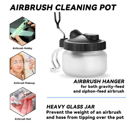 Langlengtec Airbrush Cleaning Pot Glass Jar Bottle Ideal for Air Brush Clean and Holder