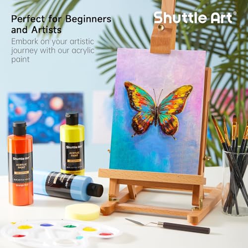 Shuttle Art Stretched Canvas and Acrylic Paint Bundle, Art Painting Supplies Set for 18 Colors Acrylic Paint Bottles (240ml/8.12oz) & 20 Pack Painting Canvas (5x7”, 8x10”)
