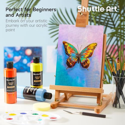 Shuttle Art Stretched Canvas and Acrylic Paint Bundle, Art Painting Supplies Set for 18 Colors Acrylic Paint Bottles (240ml/8.12oz) & 20 Pack Painting Canvas (5x7”, 8x10”)