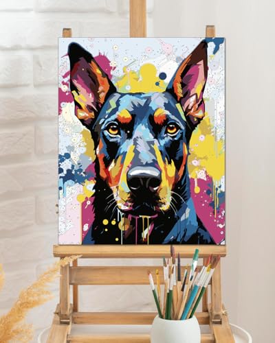 TOCARE Doberman Pinscher Paint by Numbers Kit for Adults Beginner, Dog Paint by Number Canvas,Acrylic Adults' Paint-by-Number Kits for Dogs Lovers 16x20inch (Without Framed) - color: TC-OPC-363