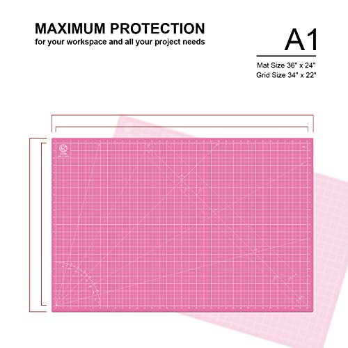 KC GLOBAL A1 (36"x24") Self-Healing Cutting Mat (Pink) - Sturdy, Reversible, Eco-Friendly, Non-Slip. Premium Desk Mat for Crafters, Quilters, and Hobbyist - color: Pink, size: 36"L x 24"W