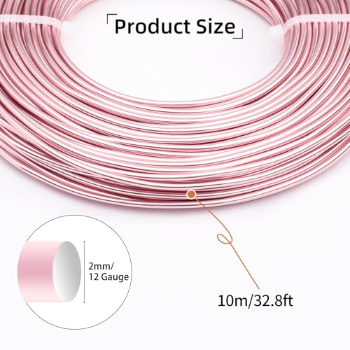 12 Gauge Aluminum Craft Wire for Jewelry Making, 32.8FT Bendable Metal Wirefor Bonsai Armature(Light Pink) - color: Light Pink