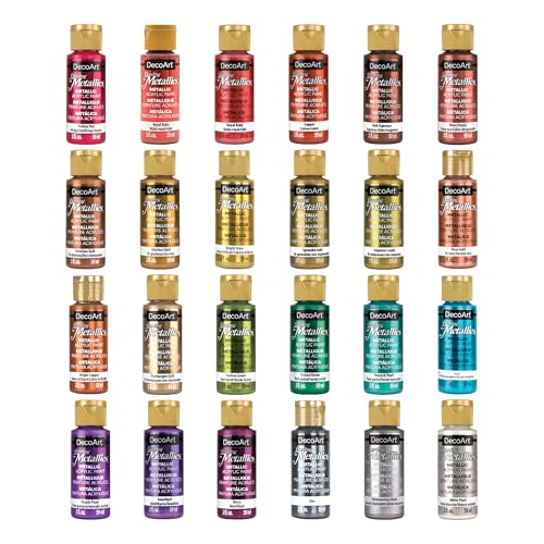 DecoArt Americana Dazzling Metallics Acrylic Paint Set – Popular Colors, 24 Bottles (2 fl oz) – Craft Metallic Paints for Canvas, Wood & DIY Projects - color: Multi – Starter