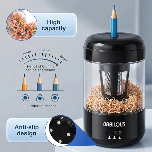 Babilous Rechargeable Electric Pencil Sharpener with Auto Feed & Auto Eject - color: Black