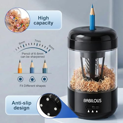 Babilous Rechargeable Electric Pencil Sharpener with Auto Feed & Auto Eject - color: Black