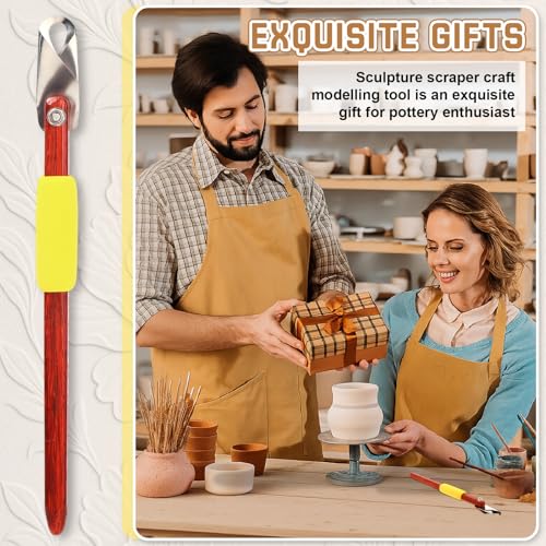 Lanties Pottery Carving Tools Set Include 5 Stainless Steel Blades & Red Pear Wood Handle, Sculpture Scraper Craft Modelling Tools for Clay, Ceramic Sculpting, Graffito, Relief Art(U-tip) - style: U-tip