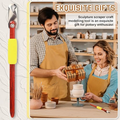 Lanties Pottery Carving Tools Set Include 5 Stainless Steel Blades & Red Pear Wood Handle, Sculpture Scraper Craft Modelling Tools for Clay, Ceramic Sculpting, Graffito, Relief Art(U-tip) - style: U-tip