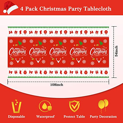 3 Pack Christmas Tablecloth, Disposable Plastic Christmas Table Cloth