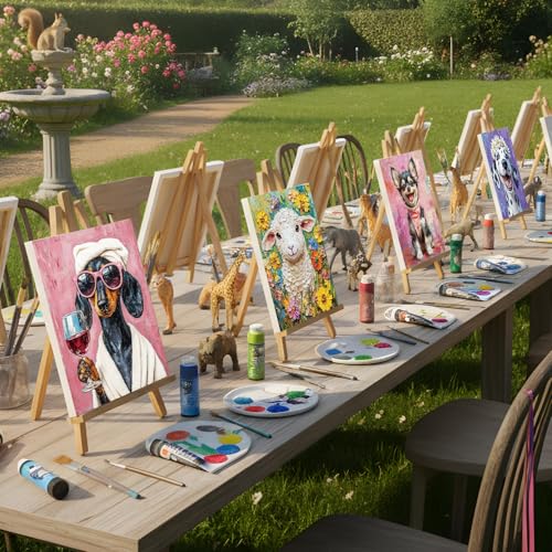 Cholemy 36 Pcs Paint and Sip Kit Gift for Adults 8''x10'',Flower Animals A | Pre Drawn Canvas, Painting DIY Afro Acrylic Painting Kit, Wood Easel Brushes, Date Night Bulk, Summer Halloween Party - style: Flower Animals A