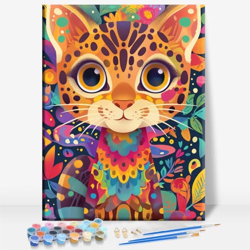 Aeontinity Bengal CAT Animal Framed Canvas DIY Paint by Numbers Kit Bar Cafe Cave Home Room Wall Bathroom Porch Patio Decor Gift, 16 x 12 Inch - color: BENGAL CAT