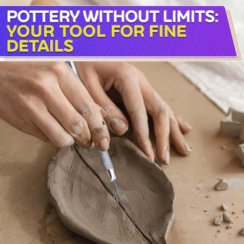 2 Pcs Pottery Scoring Tool Ceramics, 5.33 In, Stainless Steel Pottery Tools | Clay Scoring Tool Set; Feather Wire Texture; Aluminum Alloy Handle, Knurled Grip; for Air Dry Clay Sculpting, and Texturing