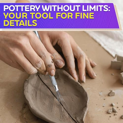 2 Pcs Pottery Scoring Tool Ceramics, 5.33 In, Stainless Steel Pottery Tools | Clay Scoring Tool Set; Feather Wire Texture; Aluminum Alloy Handle, Knurled Grip; for Air Dry Clay Sculpting, and Texturing