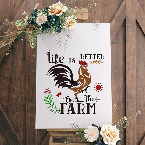 Keluna Farmhouse Stencils for Painting - 16 Pcs Reuasble Farm Animal Cow Chicken Reusable Stencils for Wood Burning Crafts Fabric Farm Sign Home Decor Template - style: welcome to farm