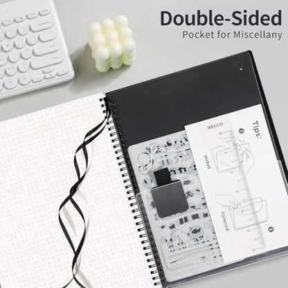 AHGXG Dotted Journal, Grid Spiral Notebook, 110 Pages, A4 (8.5" x 11") | 100 GSM Thick Dot Paper, Waterproof Plastic Cover Journals for Journaling, Sketching (Black) - color: Black, style: A4-Dotted