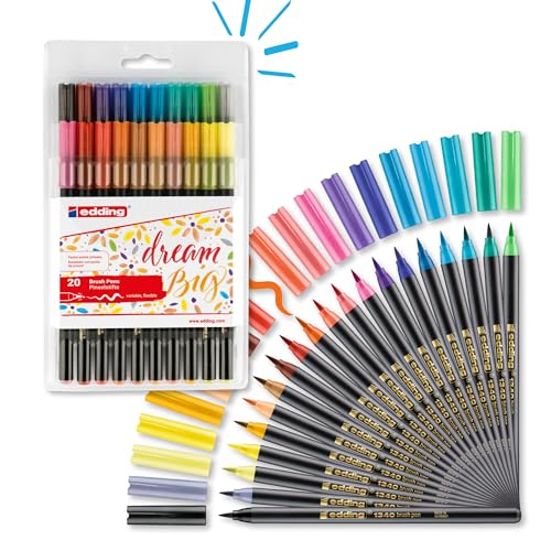 edding 1340 Brush Pen - Set of 20 - Colorful, Bright, Delicate Colors - Flexible Brush Nib - Felt-Nib Pen for Painting, Writing and Drawing - Bullet journals, Hand Lettering, Mandalas, Calligraphy - color: 24: Set of 20 - Multicoloured