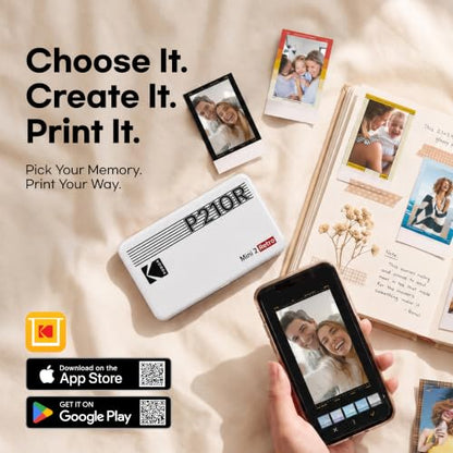 KODAK Mini 2 Retro 2x3 Portable Photo Printer, 4PASS, 38 Sheets, White | Bluetooth, iPhone & Android Smartphone Compatible, Smudge-Proof, Water-Resistant, Fade-Resistant - color: White, size: Printer + 38 Sheets