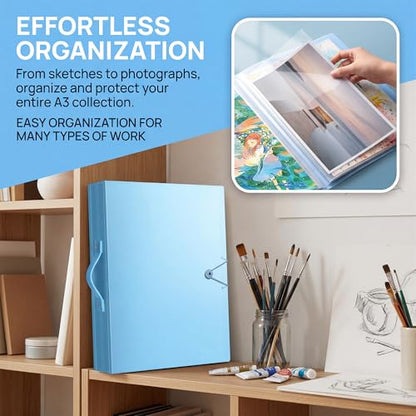 Huacan A3 Art Portfolio Folder - 30 Pocket (60 Pages) Art Portfolio Binder with Handle, Large Capacity Artwork Storage Organizer for 12x16in