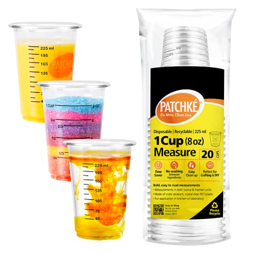 Disposable Measuring Cups For Resin 8 Oz - Clear Plastic Graduated Cup for Epoxy Resin Stain Mixing, Chemical and Cooking & Baking safe, Clear and Transparent (20-1 Cup Measures) - size: 8 Oz - 20 Pack