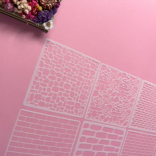 Brick and Stone Wall Stencil Templates, 12 Pack, 5.9x5.9 Inch, Reusable for DIY Crafts, Journaling, Scrapbooking, Card Making - color: 12 Wall