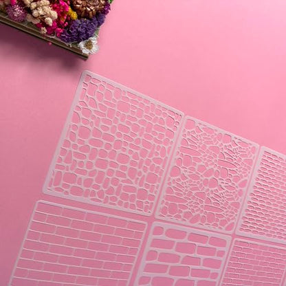 Brick and Stone Wall Stencil Templates, 12 Pack, 5.9x5.9 Inch, Reusable for DIY Crafts, Journaling, Scrapbooking, Card Making - color: 12 Wall