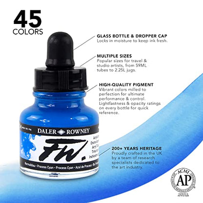 Daler-Rowney FW Acrylic Artists Ink, 1 oz, Rowney Blue (160029119)