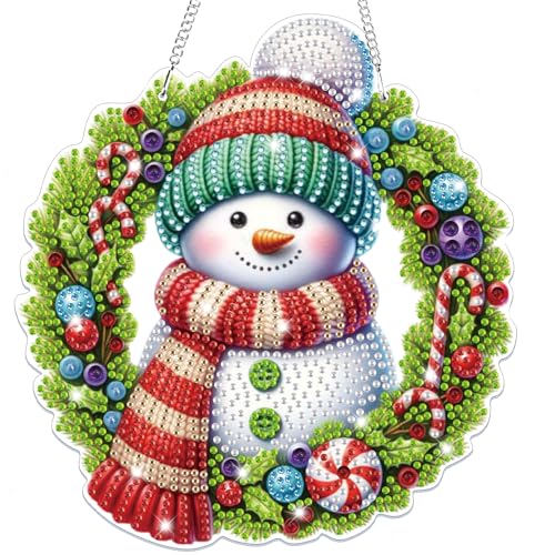 Bowetile Christmas Wreath Hanging Diamond Art Painting Kits for Adults, 5D Special Shape Diamond Art Kits Snowman, Crystal Gem Painting Arts and Crafts for Adults for Home Garden Decor - color: Snowman-03