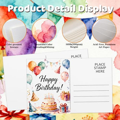 LOTMER 100 Pack 4 x 6 Inch Watercolor Postcards | 100% Cotton 140 lb/300 gsm Blank Watercolor Cards for Painting, Mailing, Invitations, Gift Cards and DIY Art Projects