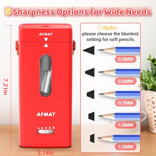AFMAT Electric Pencil Sharpener, Fully Automatic Pencil Sharpener, Auto in & Out, Rechargeable Hands-Free Sharpeners for Jumbo & Colored Pencils (6.5-12mm), Portable for Home/Classroom/Office PSC6 - color: Red