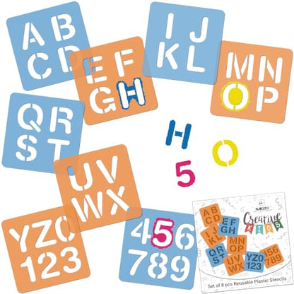 NAKLEO Painting Stencils for Kids, 8 Pcs Set 6x6, Alphabet Numbers - color: Alphabet & Numbers