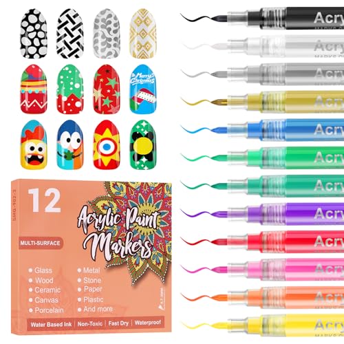 12 Color 3D Nail Art Pens Kalolary Nail Art Markers 0.7MM Nail Polish Pens - color: R