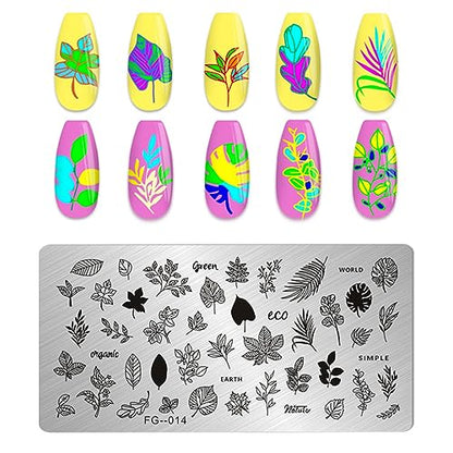 AddFavor Nail Stamper Kit 7pcs Nail Stamping Plates Flower Animal Flame Leaves Image Nail Stencils with 2 Stamp and 2 Scraper for Home Salon Manicure Design Supplies Tools - color: Style E