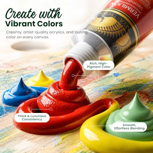 MyArtscape Heavy Body Acrylic Paint Set - 24 x 21ml Acrylic Paint | Rich pigment heavy body acrylic paint with 75 percent more paint for canvas wood fabric and multi surface projects